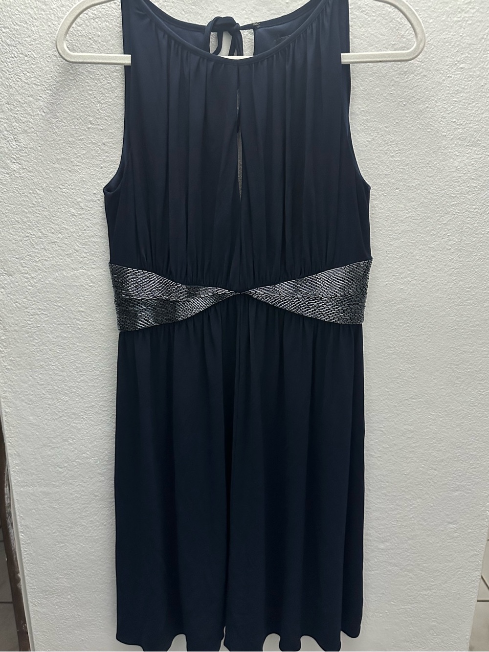 White House Black Market Black Dress with Silver Metallic Waistband